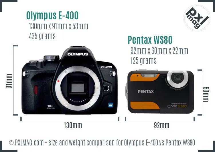 Olympus E-400 vs Pentax WS80 size comparison