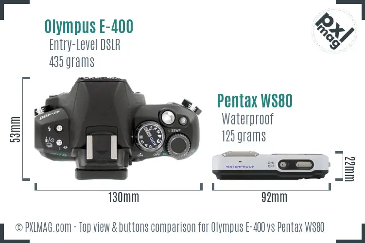 Olympus E-400 vs Pentax WS80 top view buttons comparison