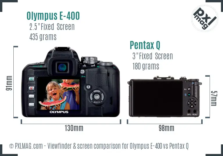 Olympus E-400 vs Pentax Q Screen and Viewfinder comparison