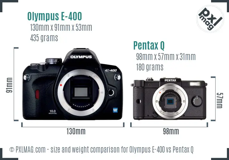 Olympus E-400 vs Pentax Q size comparison