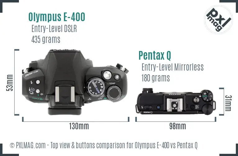 Olympus E-400 vs Pentax Q top view buttons comparison