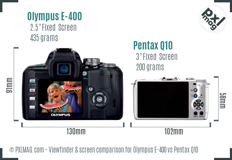 Olympus E-400 vs Pentax Q10 Screen and Viewfinder comparison