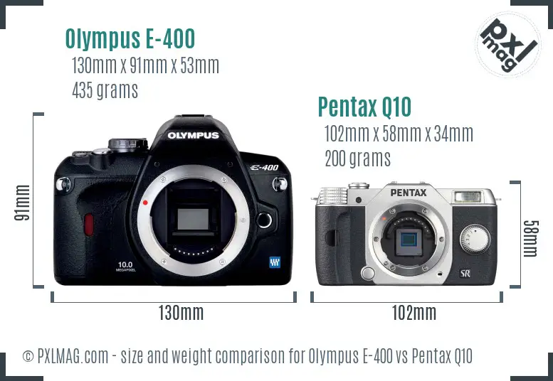 Olympus E-400 vs Pentax Q10 size comparison