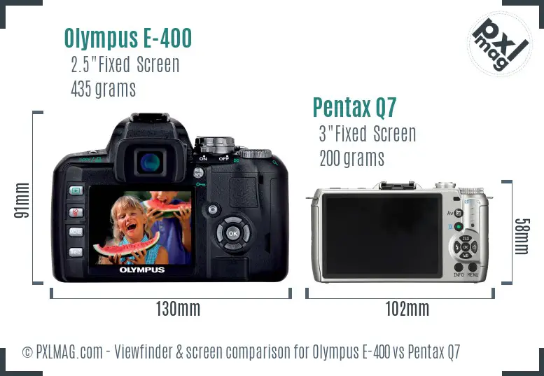 Olympus E-400 vs Pentax Q7 Screen and Viewfinder comparison