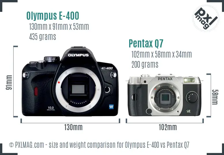 Olympus E-400 vs Pentax Q7 size comparison
