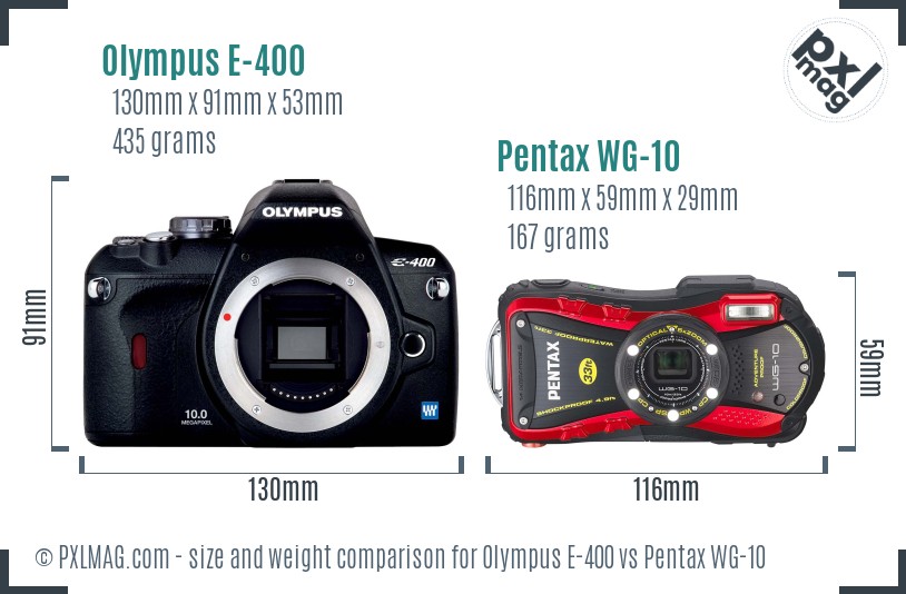 Olympus E-400 vs Pentax WG-10 size comparison