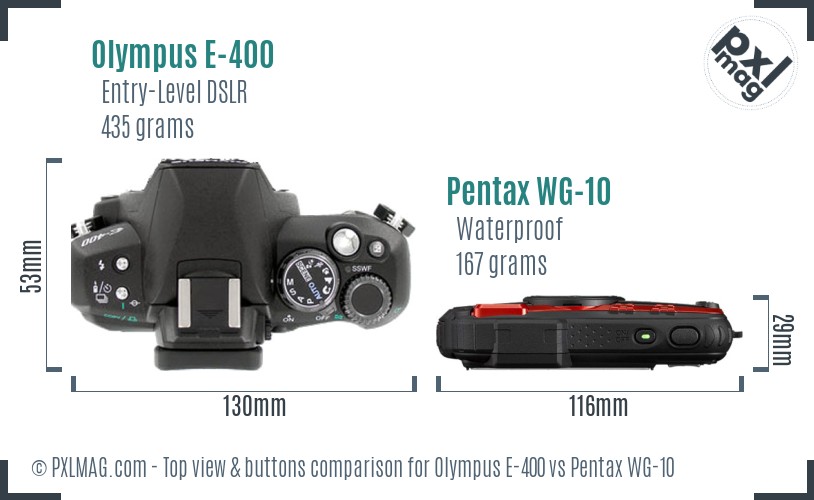 Olympus E-400 vs Pentax WG-10 top view buttons comparison