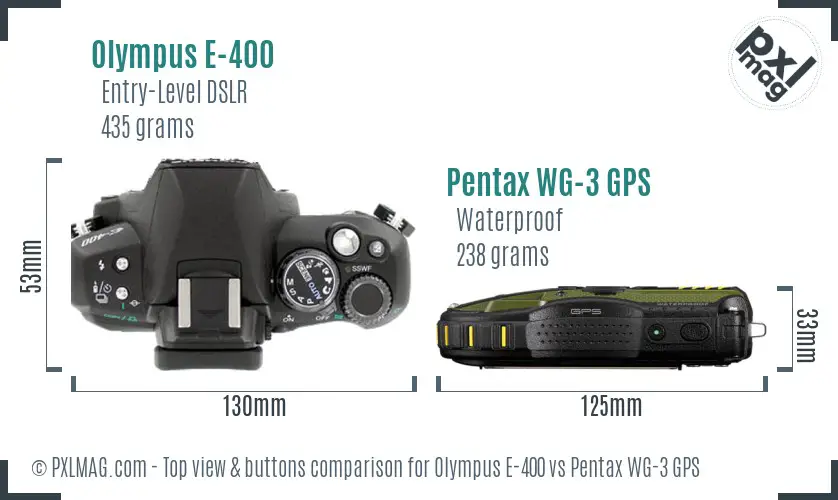 Olympus E-400 vs Pentax WG-3 GPS top view buttons comparison