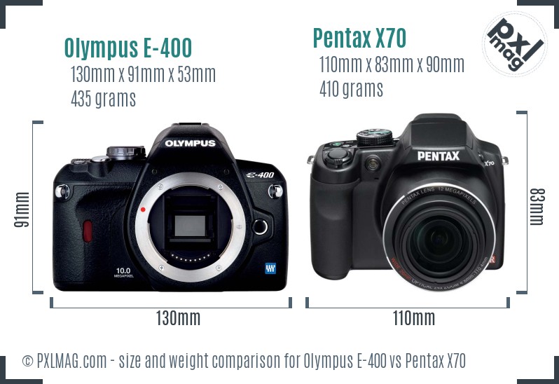 Olympus E-400 vs Pentax X70 size comparison Olympus E-400 vs Pentax X70 size comparison