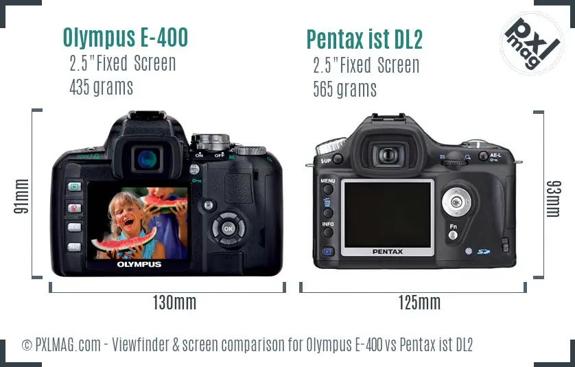 Olympus E-400 vs Pentax ist DL2 Screen and Viewfinder comparison