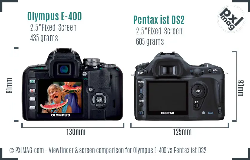 Olympus E-400 vs Pentax ist DS2 Screen and Viewfinder comparison