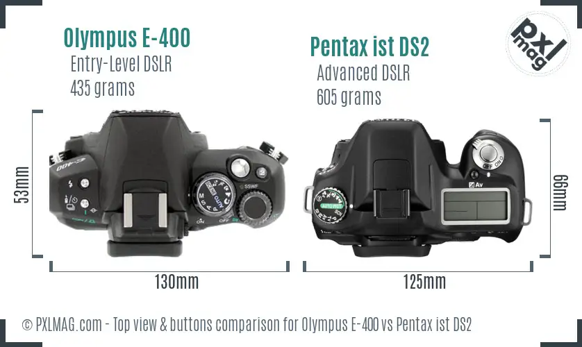 Olympus E-400 vs Pentax ist DS2 top view buttons comparison