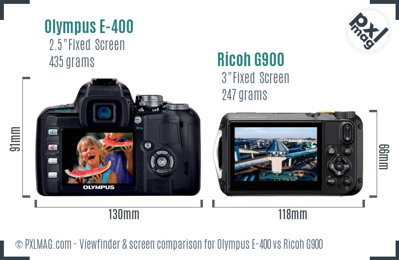 Olympus E-400 vs Ricoh G900 Screen and Viewfinder comparison