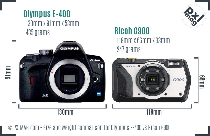 Olympus E-400 vs Ricoh G900 size comparison Olympus E-400 vs Ricoh G900 size comparison