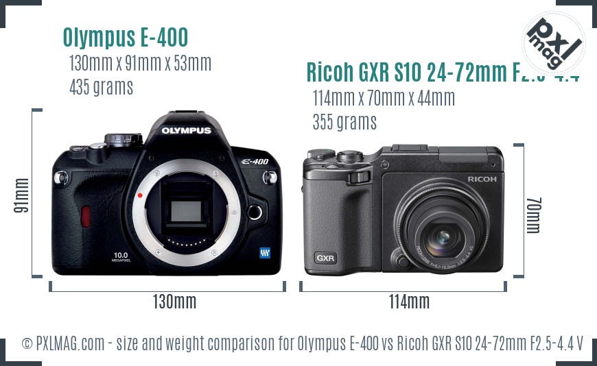 Olympus E-400 vs Ricoh GXR S10 24-72mm F2.5-4.4 VC size comparison