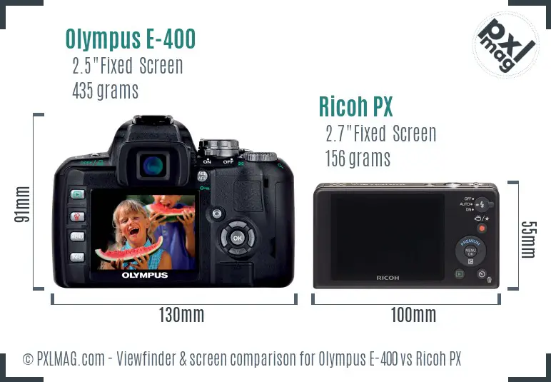 Olympus E-400 vs Ricoh PX Screen and Viewfinder comparison