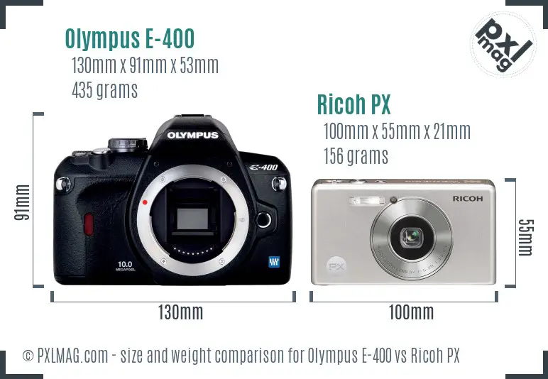Olympus E-400 vs Ricoh PX size comparison Olympus E-400 vs Ricoh PX size comparison