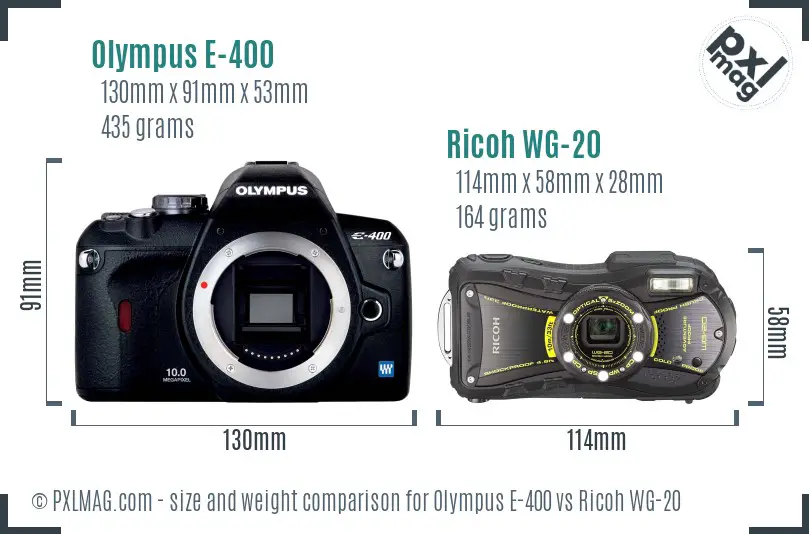 Olympus E-400 vs Ricoh WG-20 size comparison