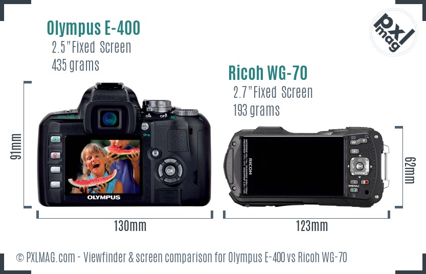 Olympus E-400 vs Ricoh WG-70 Screen and Viewfinder comparison