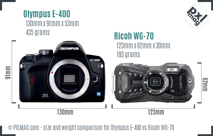 Olympus E-400 vs Ricoh WG-70 size comparison