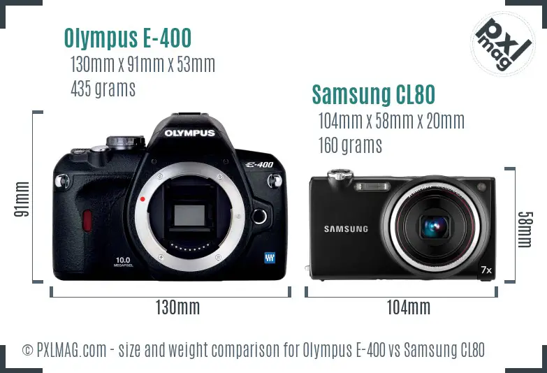 Olympus E-400 vs Samsung CL80 size comparison Olympus E-400 vs Samsung CL80 size comparison