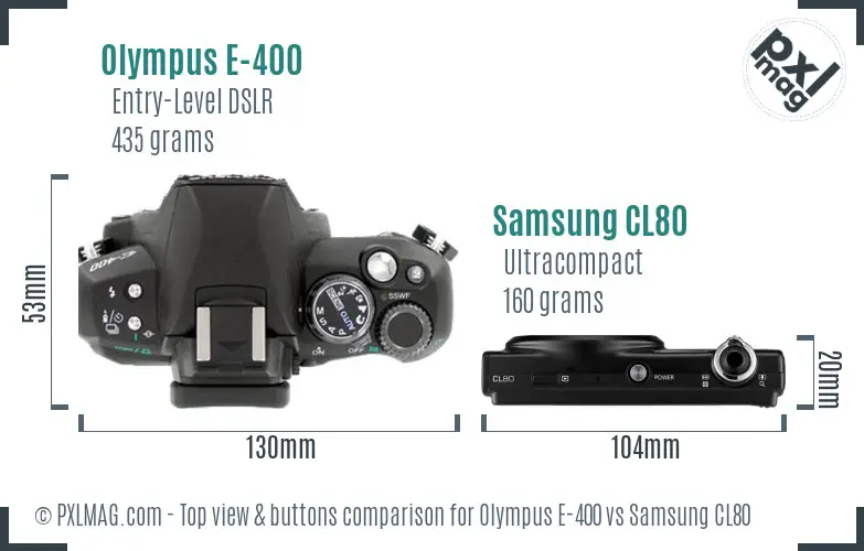 Olympus E-400 vs Samsung CL80 top view buttons comparison