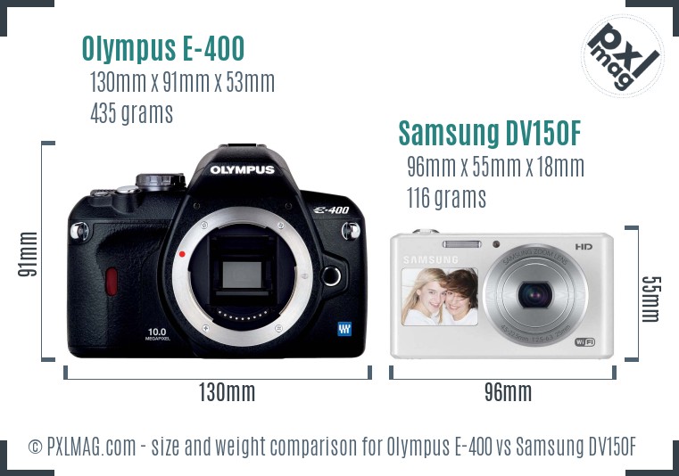 Olympus E-400 vs Samsung DV150F size comparison
