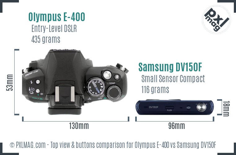 Olympus E-400 vs Samsung DV150F top view buttons comparison