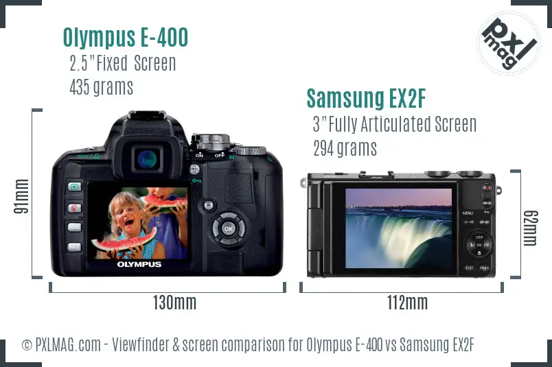 Olympus E-400 vs Samsung EX2F Screen and Viewfinder comparison