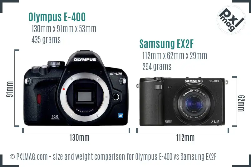 Olympus E-400 vs Samsung EX2F size comparison