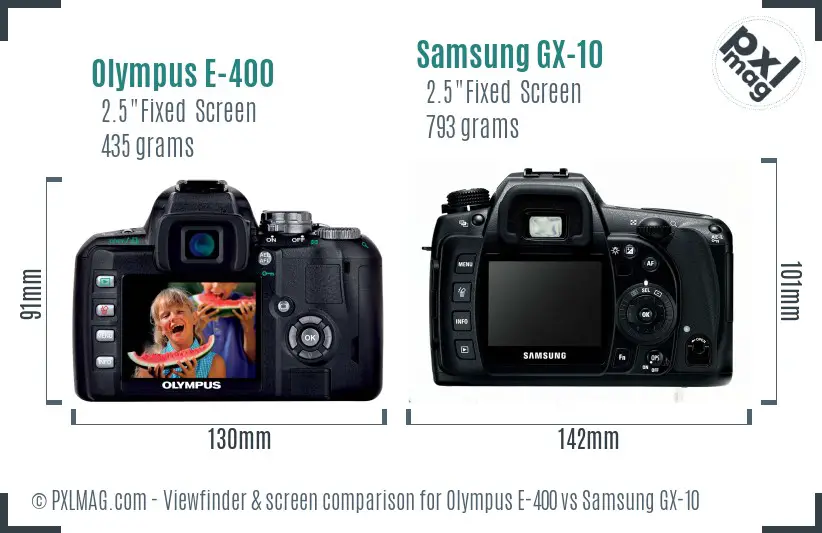 Olympus E-400 vs Samsung GX-10 Screen and Viewfinder comparison Olympus E-400 vs Samsung GX-10 Screen and Viewfinder comparison