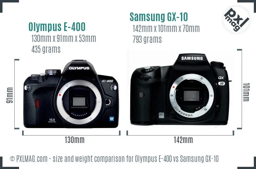 Olympus E-400 vs Samsung GX-10 size comparison Olympus E-400 vs Samsung GX-10 size comparison
