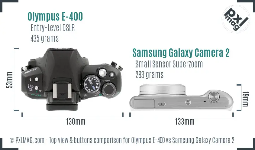 Olympus E-400 vs Samsung Galaxy Camera 2 top view buttons comparison Olympus E-400 vs Samsung Galaxy Camera 2 top view buttons comparison