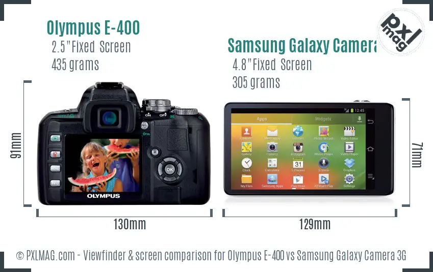Olympus E-400 vs Samsung Galaxy Camera 3G Screen and Viewfinder comparison