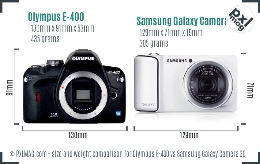 Olympus E-400 vs Samsung Galaxy Camera 3G size comparison