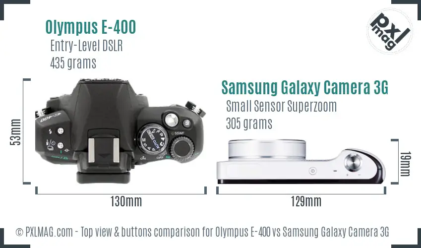 Olympus E-400 vs Samsung Galaxy Camera 3G top view buttons comparison
