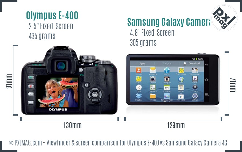 Olympus E-400 vs Samsung Galaxy Camera 4G Screen and Viewfinder comparison