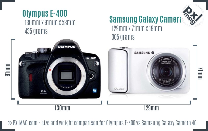 Olympus E-400 vs Samsung Galaxy Camera 4G size comparison