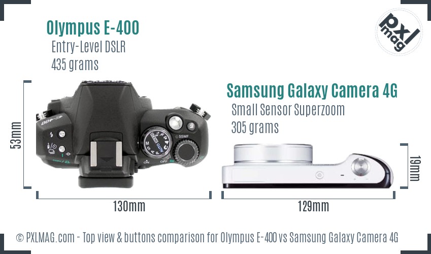 Olympus E-400 vs Samsung Galaxy Camera 4G top view buttons comparison