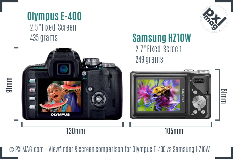Olympus E-400 vs Samsung HZ10W Screen and Viewfinder comparison