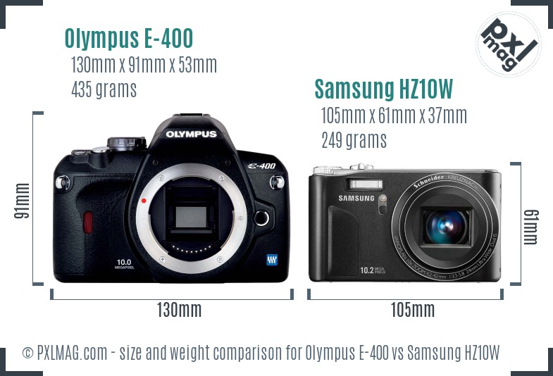 Olympus E-400 vs Samsung HZ10W size comparison