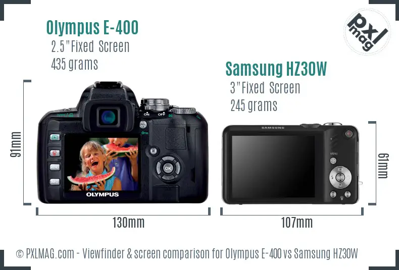 Olympus E-400 vs Samsung HZ30W Screen and Viewfinder comparison