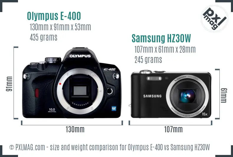 Olympus E-400 vs Samsung HZ30W size comparison