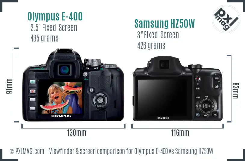 Olympus E-400 vs Samsung HZ50W Screen and Viewfinder comparison Olympus E-400 vs Samsung HZ50W Screen and Viewfinder comparison