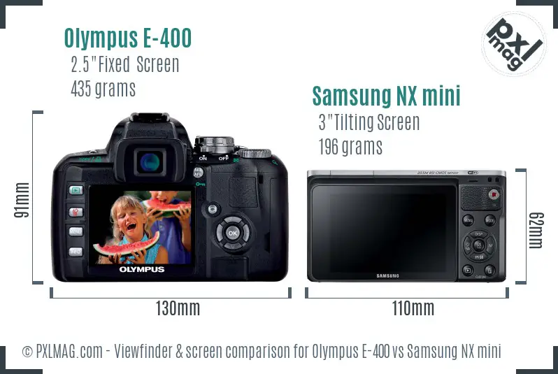 Olympus E-400 vs Samsung NX mini Screen and Viewfinder comparison