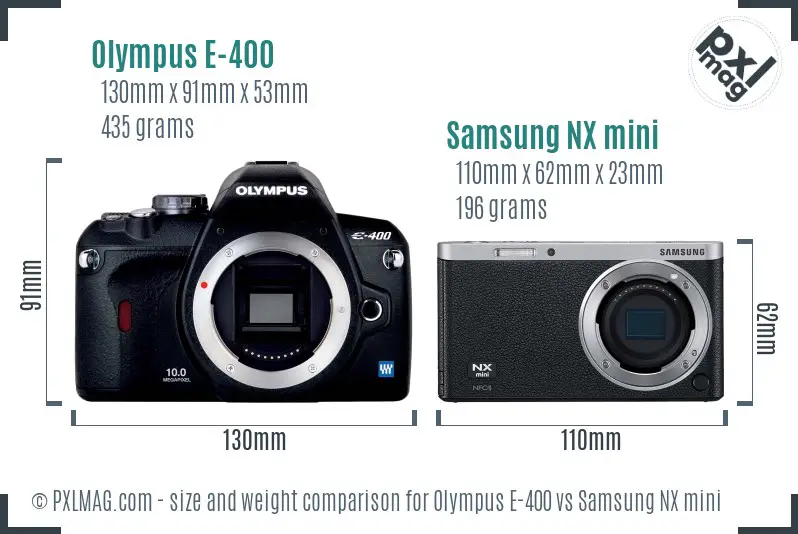 Olympus E-400 vs Samsung NX mini size comparison