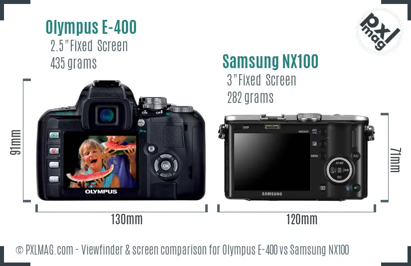 Olympus E-400 vs Samsung NX100 Screen and Viewfinder comparison