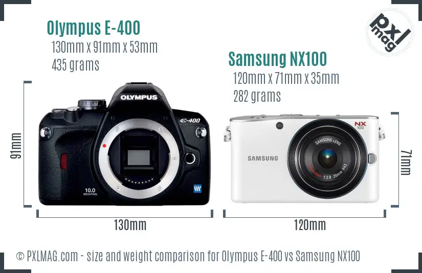 Olympus E-400 vs Samsung NX100 size comparison