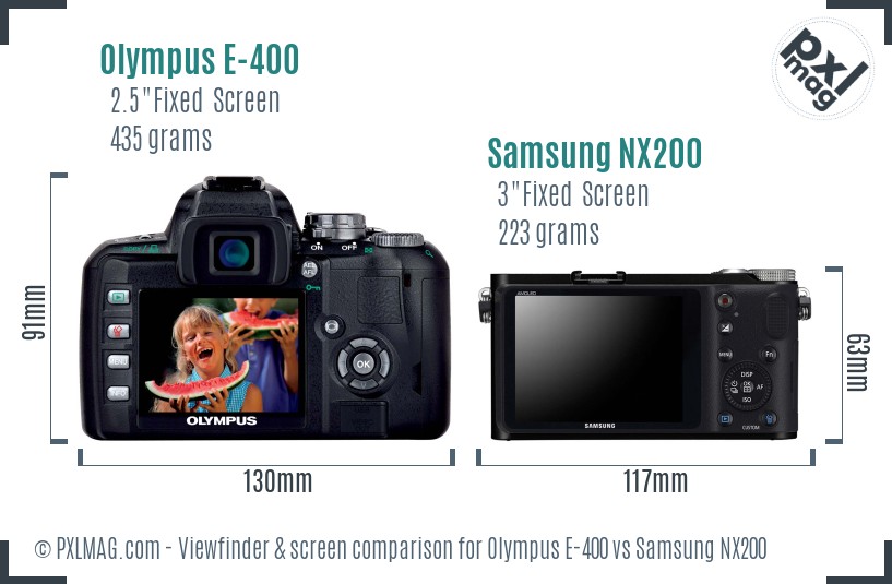 Olympus E-400 vs Samsung NX200 Screen and Viewfinder comparison