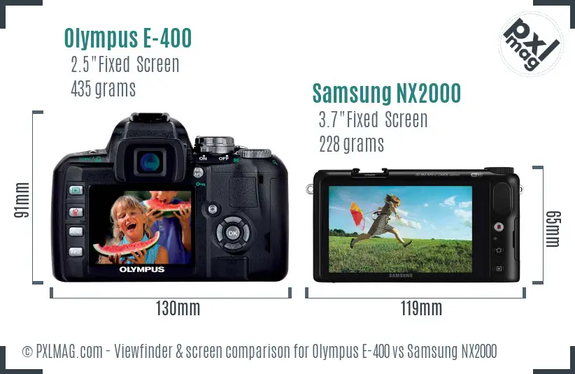 Olympus E-400 vs Samsung NX2000 Screen and Viewfinder comparison